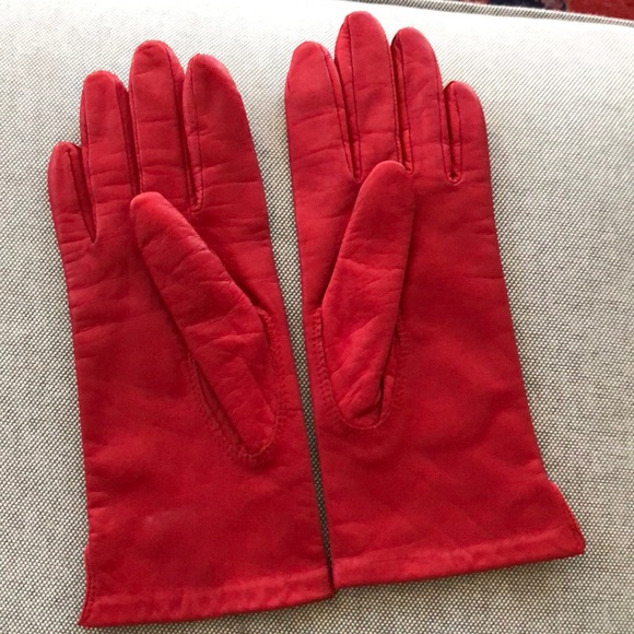 Vintage genuine leather red winter gloves - Picture 3 of 7
